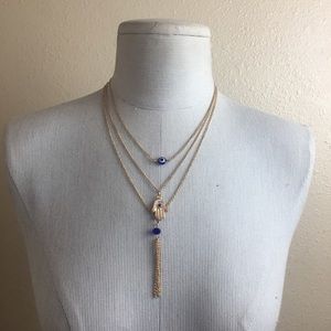New gold multilayer evil eye hamsa necklace